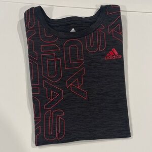 Adidas Charcoal Tee with Red Lettering